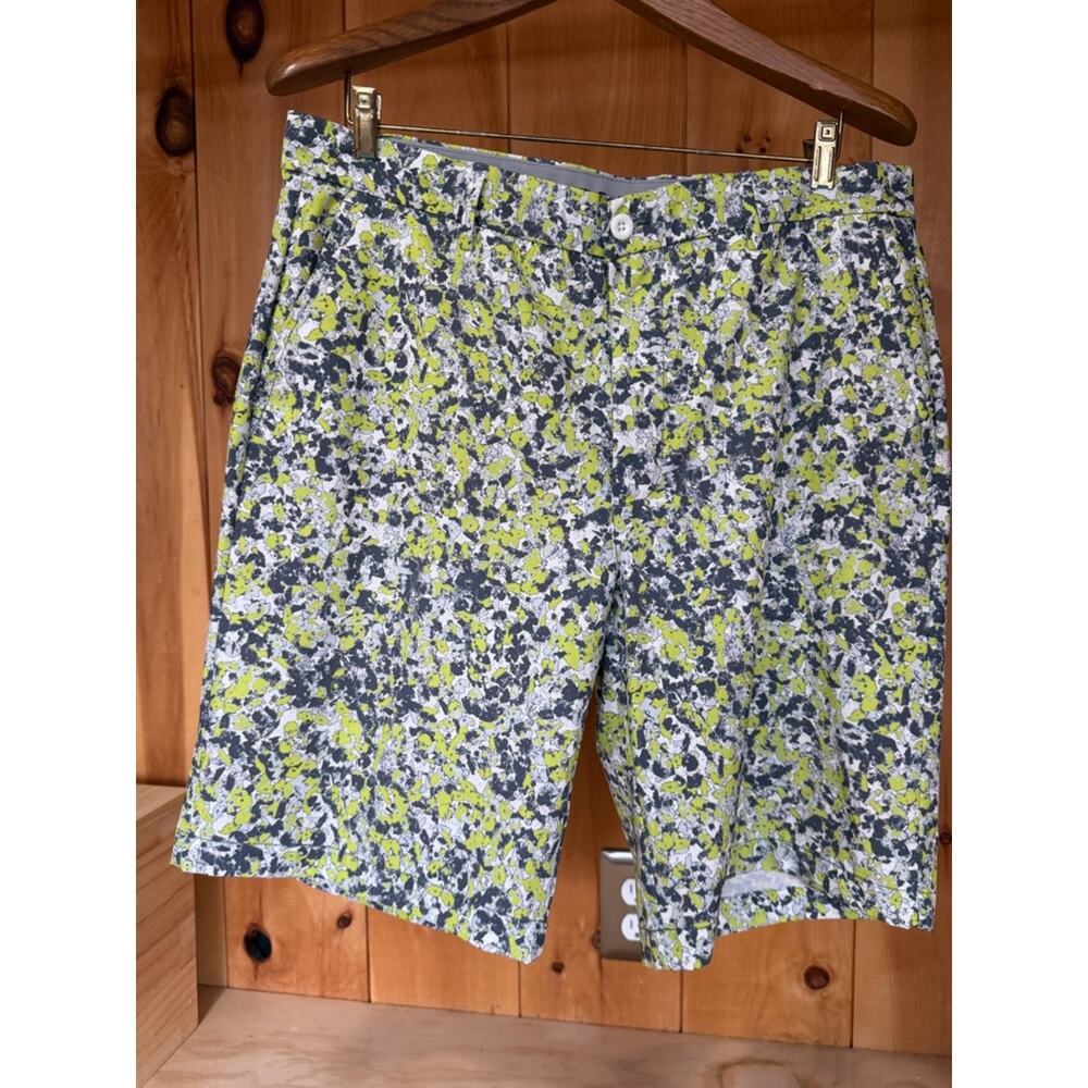Greg Norman Attack Life Mens‎ Golf Shorts SZ 34 Lime Green Grey Splatter